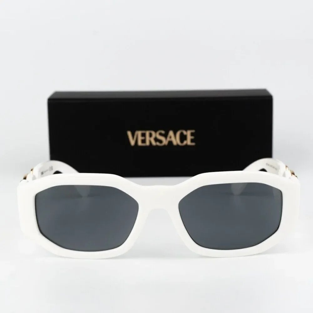 NEW Versace VE4361 401/87 Medusa Biggie White Grey Rectangle Unisex Sunglasses